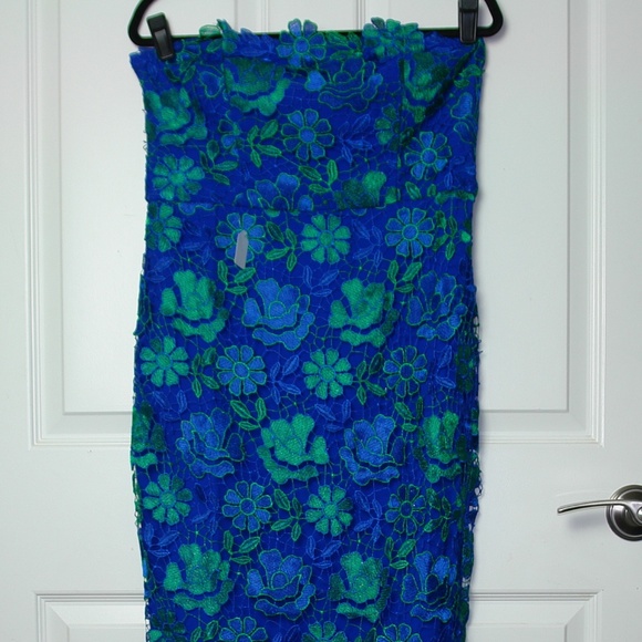 NWT Lovers + Friends Teagan Gown Lace Floral Blue Green Strapless Mermaid Sz LG - Picture 2 of 10